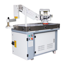 Flexible swing arm deburring and edge rounding machine with vacuum working table